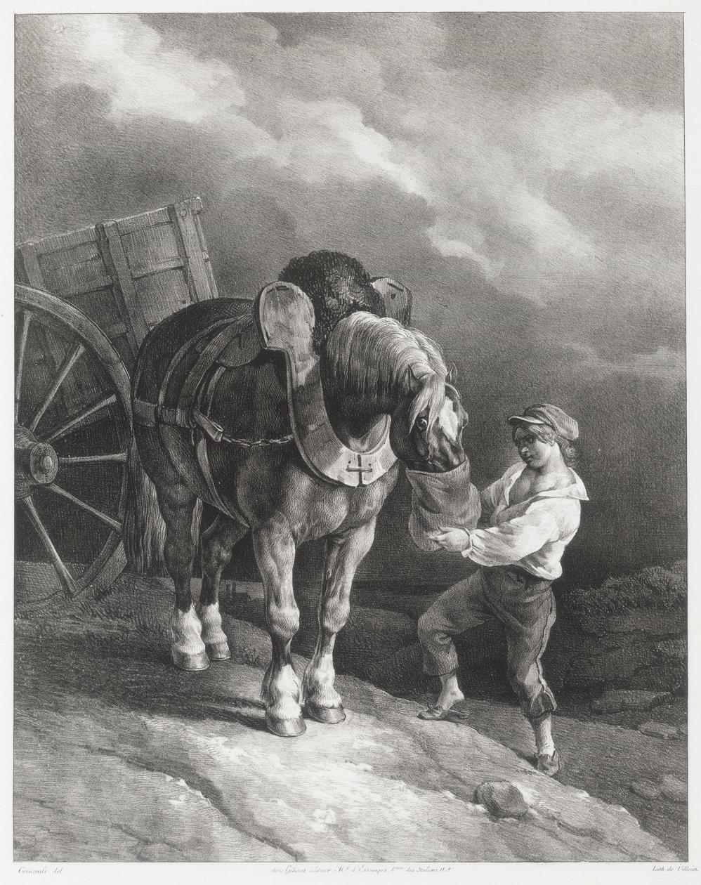 Chlapec krmící ovesem odspřaženého koně (A Boy Giving Oats to a Hitched Horse) od Theodore Gericault