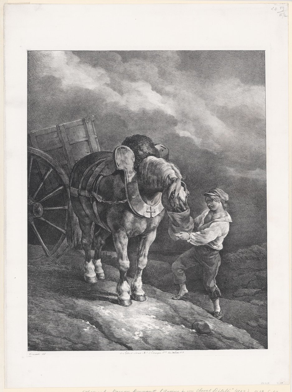 Chlapec krmící ovesem odspřaženého koně (A Boy Giving Oats to a Hitched Horse) od Theodore Gericault
