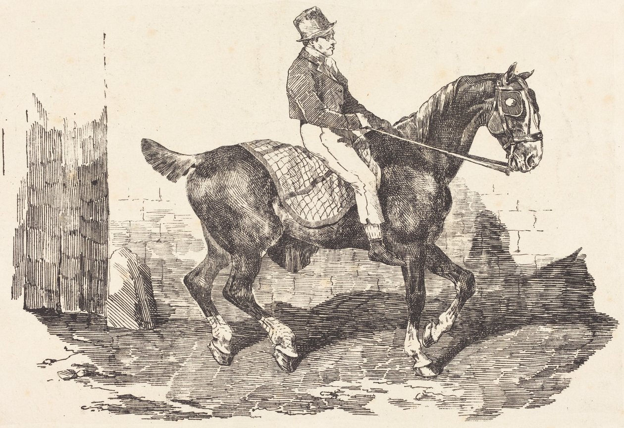Stájník sedící na kočárovém koni (Cheval de carrosse monte par un palfrenier) od Theodore Gericault