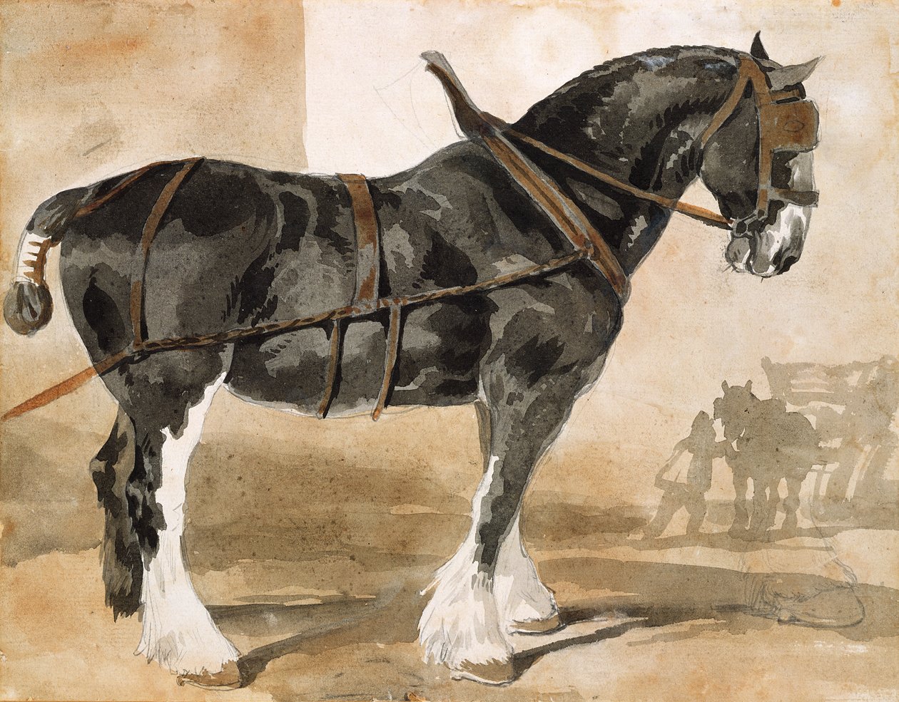 Zapřažený černý kůň od Theodore Gericault