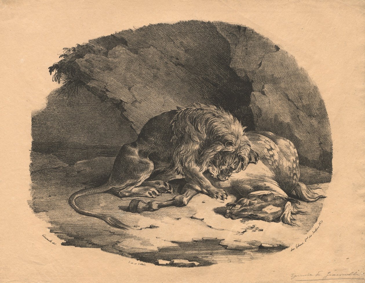 Kůň sežraný lvem od Theodore Gericault