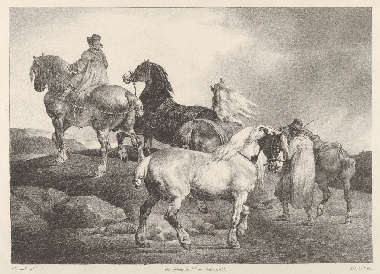 Koně na cestě na jarmark od Theodore Gericault