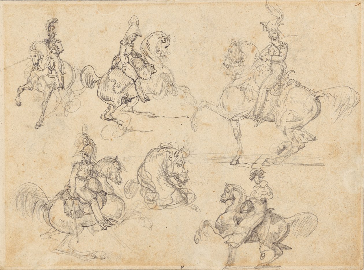 Koně a jezdci (recto); Koně (verso) od Theodore Gericault