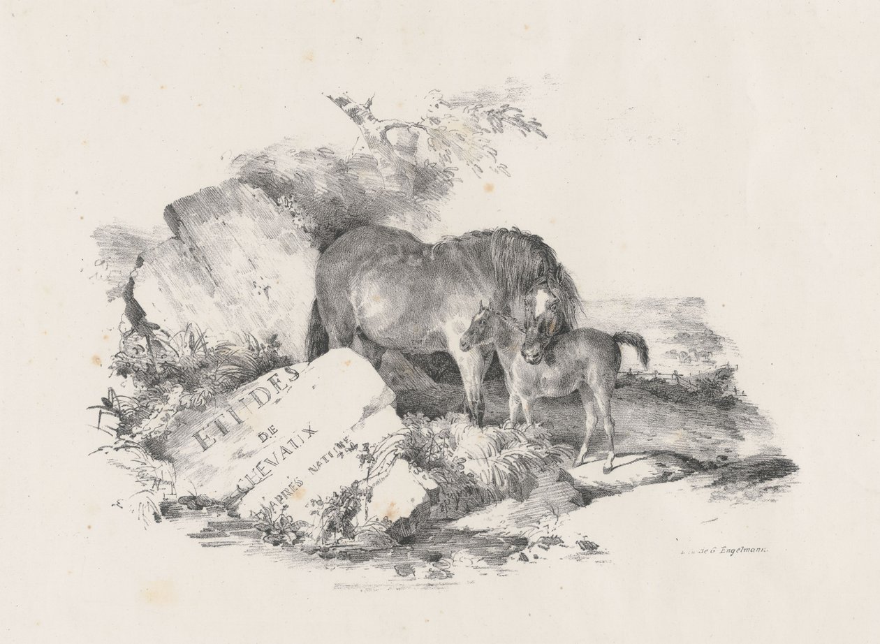 Klisna a její hříbě, frontispis (The Mare and Its Colt, Frontispiece) od Theodore Gericault