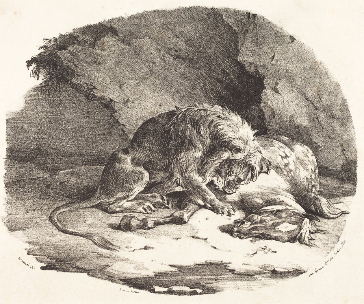 Lev požírající koně od Theodore Gericault