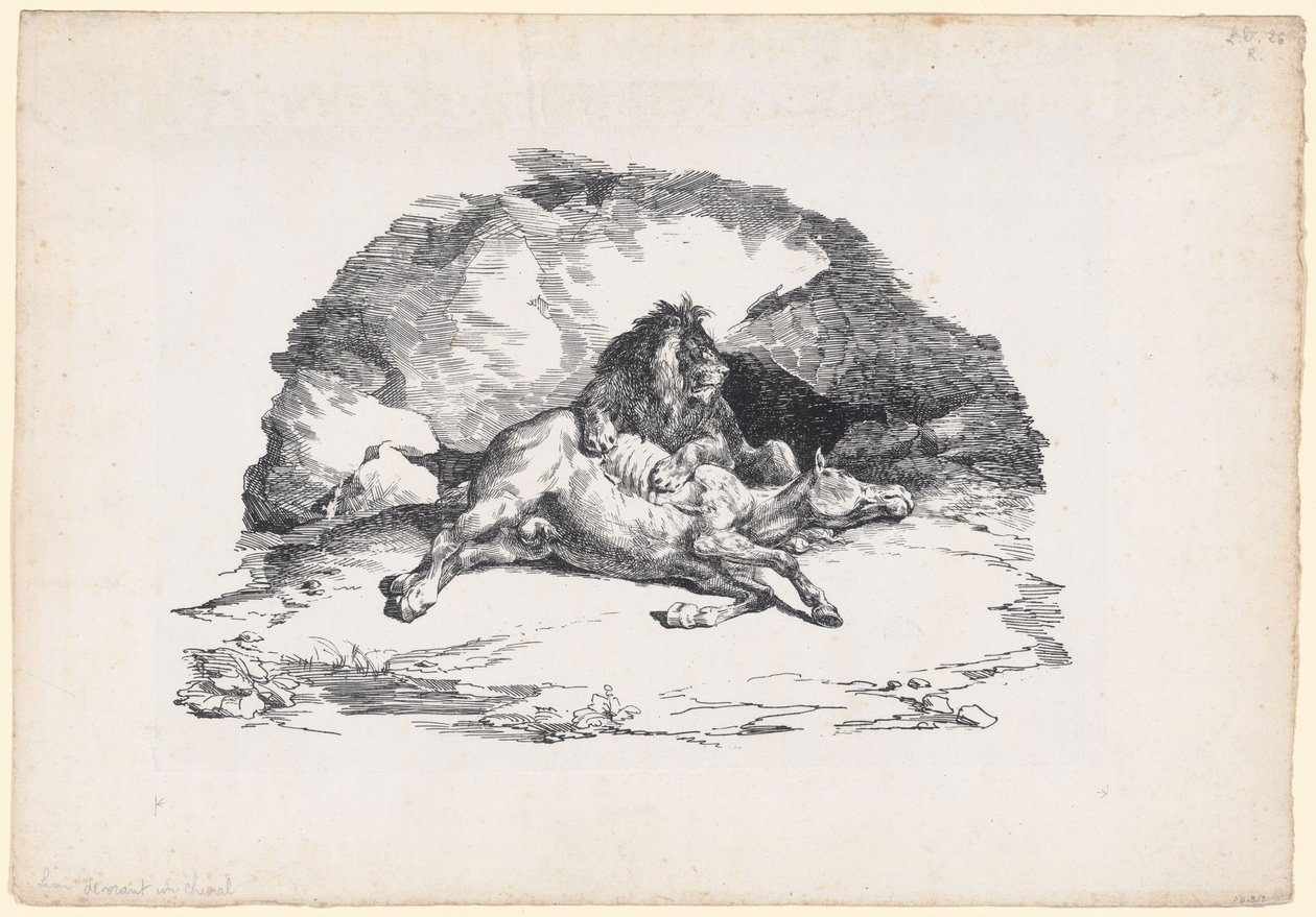 Lev požírající koně (A Lion Devouring a Horse) od Theodore Gericault