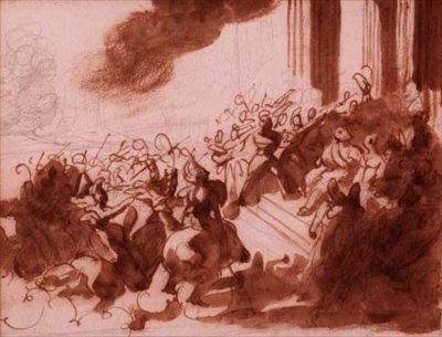 Ludvík XVIII. v průvodu na Champ de Mars (tužka, pero, hnědý inkoust a mytí) od Theodore Gericault