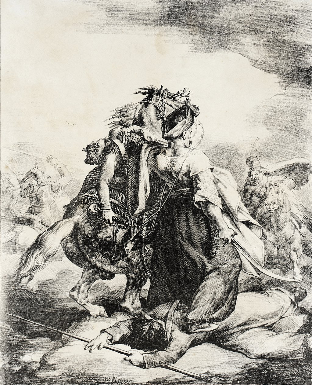 Mameluk bránící zraněného trubače od Theodore Gericault