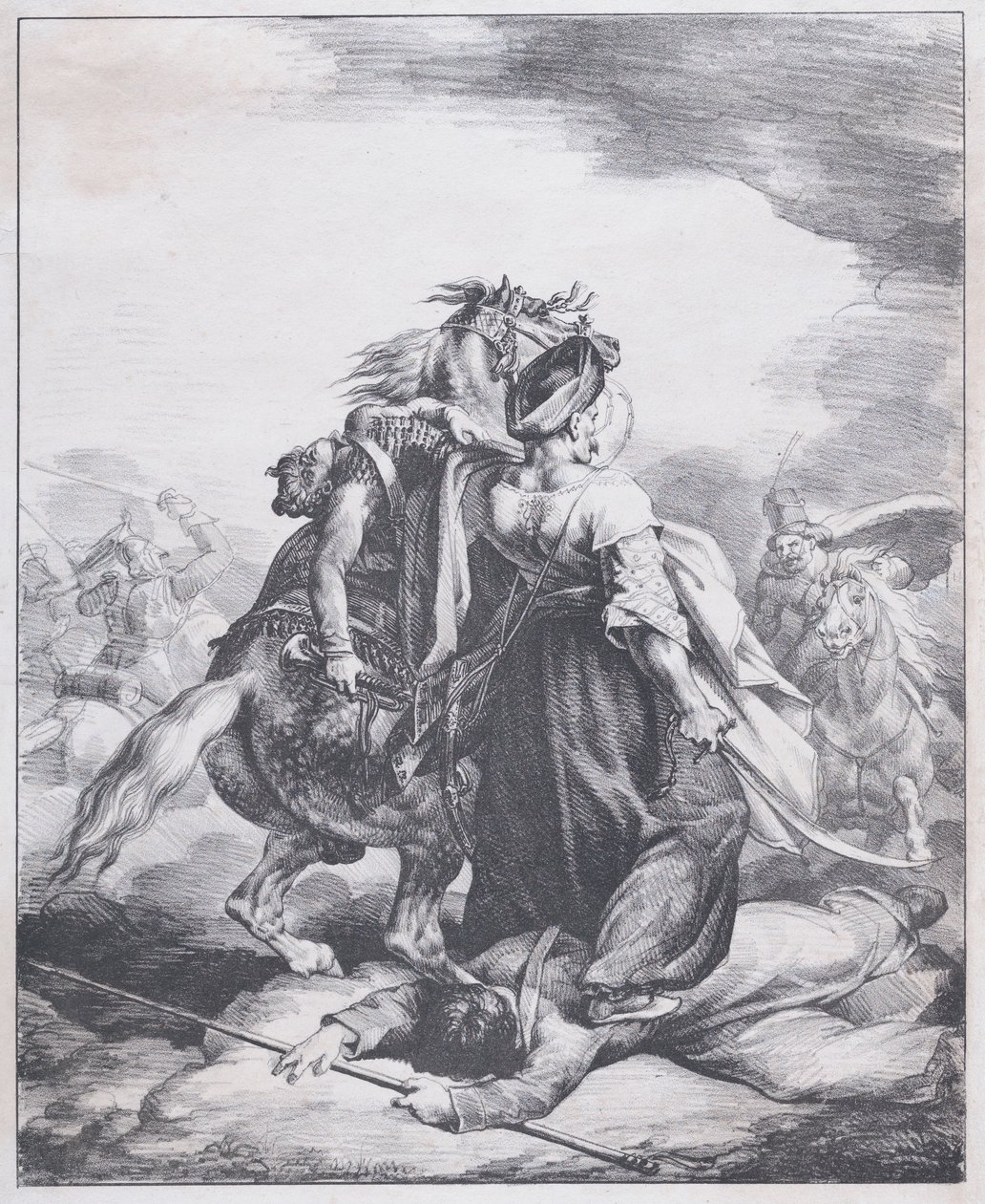 Mamlúk bránící zraněného trubače od Theodore Gericault