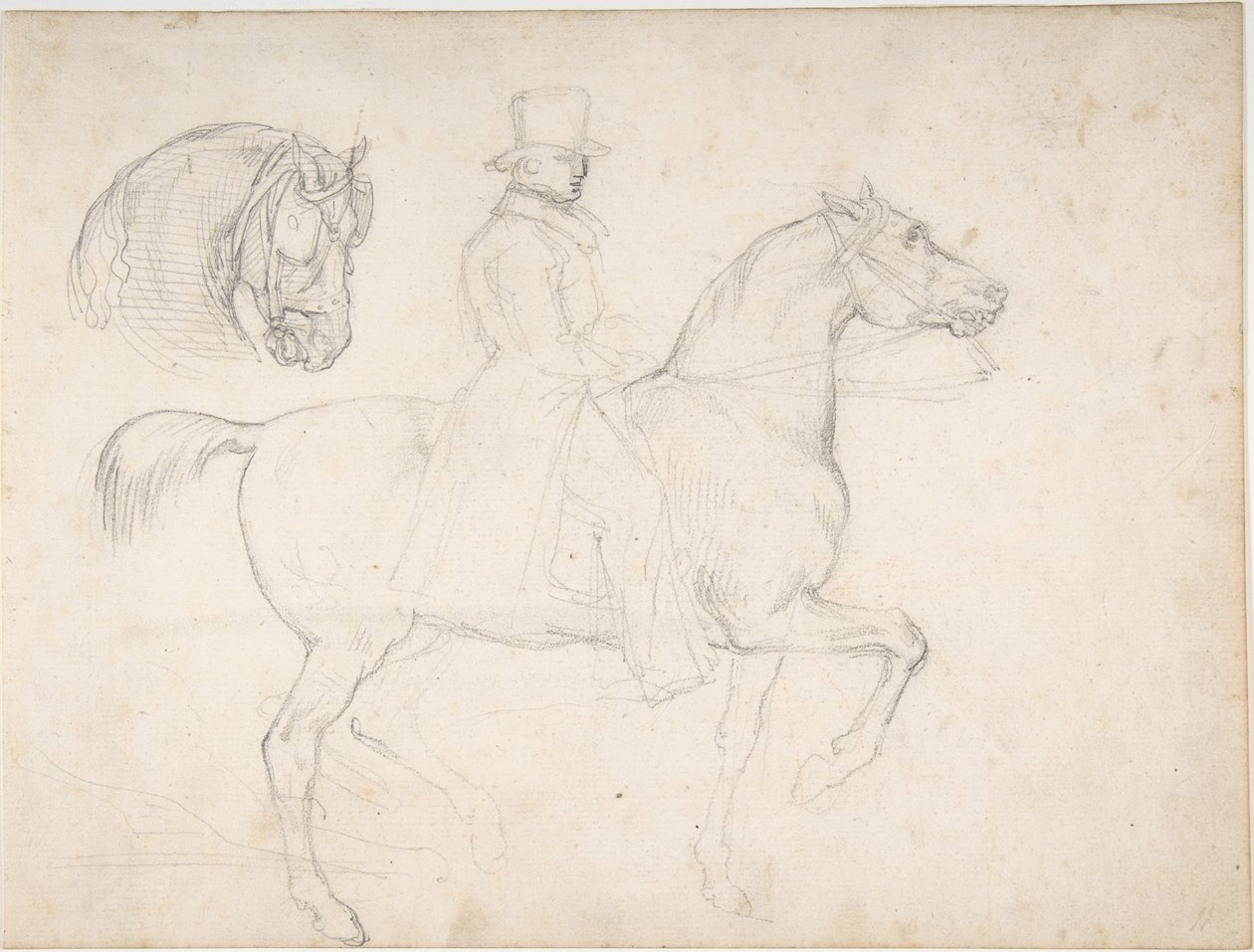 Muž na koni a studie koňské hlavy od Theodore Gericault