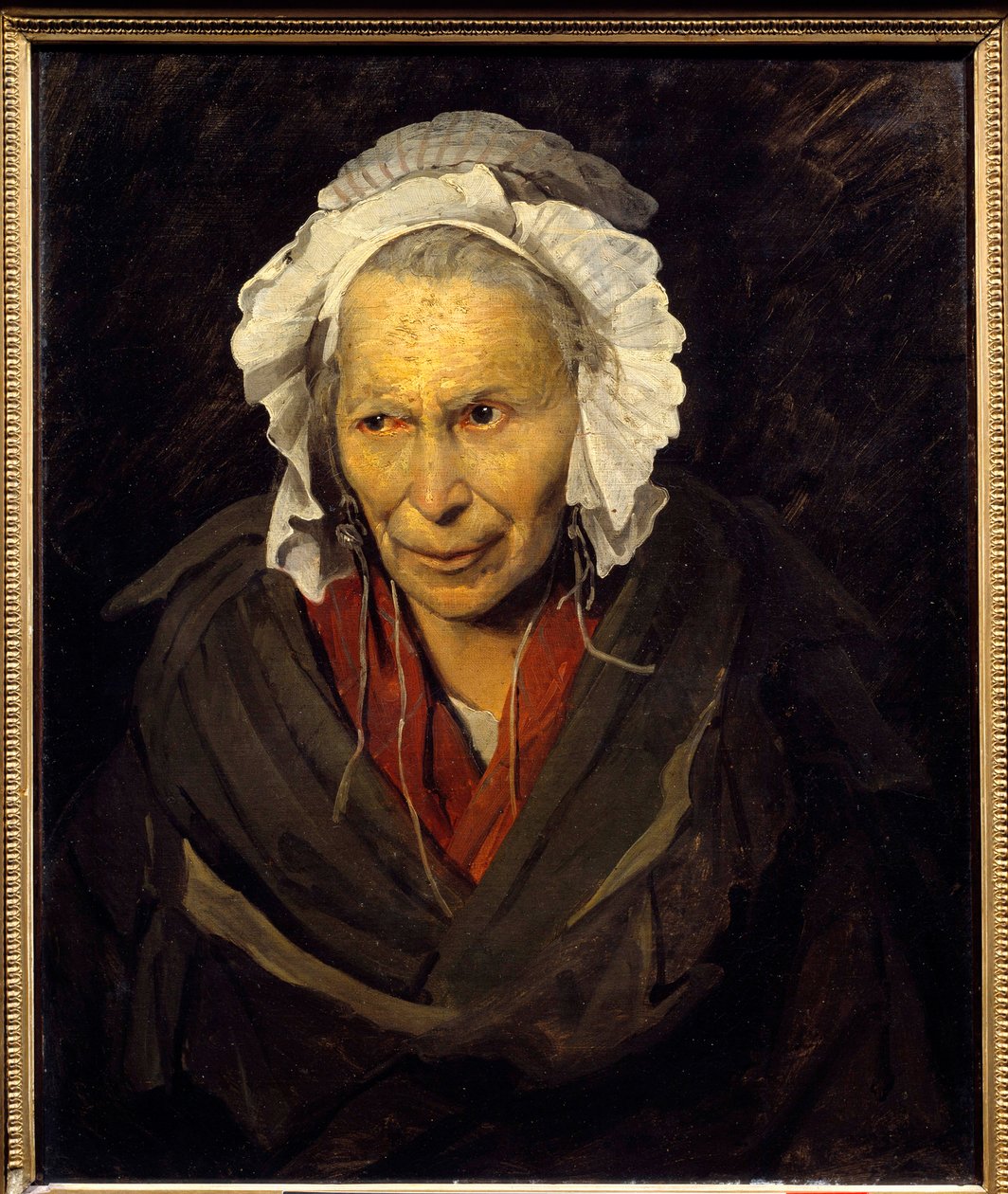 Salpetriere hyene nebo monomaniac závisti Portrét staré ženy trpící duševní chorobou. Obraz Theodora Gericaulta (1791-1824) 1822 Ne. 0,72x0,58 m Lyon, musee des Beaux Arts - Hyena ze Salpetriere aneb monománie závisti. Portrét starého od Theodore Gericault