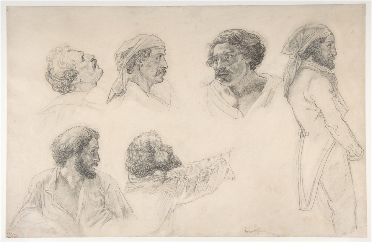 Šest studií pro Corréarda a Savignyho k obrazu „Vora Medúzy“ od Theodore Gericault