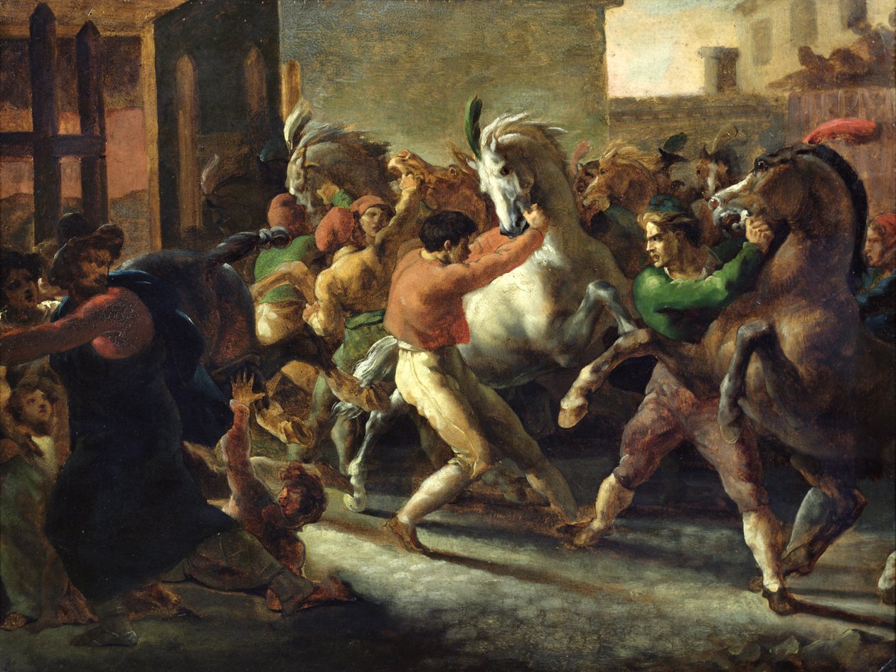 Studie pro rasu barbarských koní, 1817 od Theodore Gericault