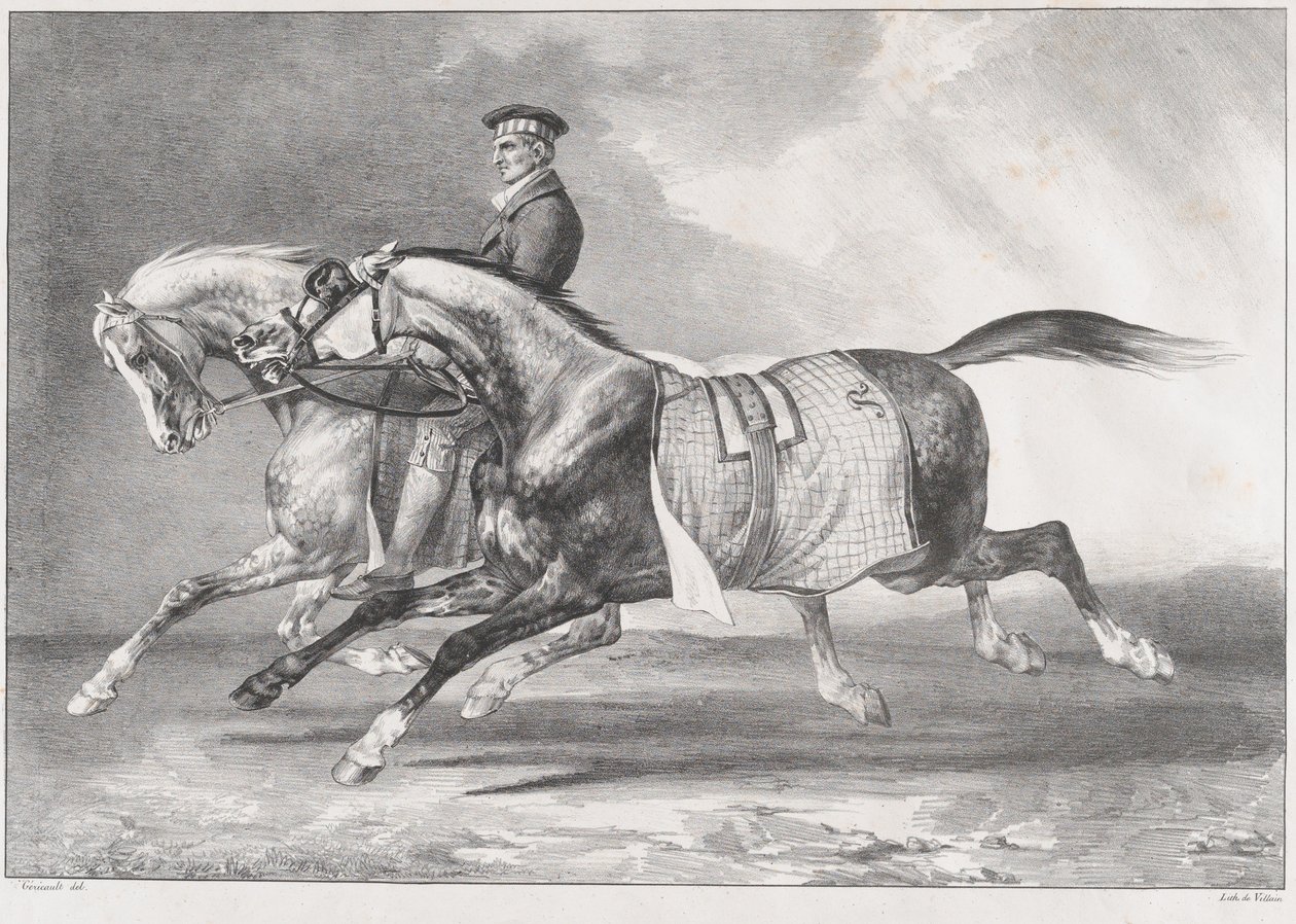 Dva strakatě šedí koně při tréninku od Theodore Gericault