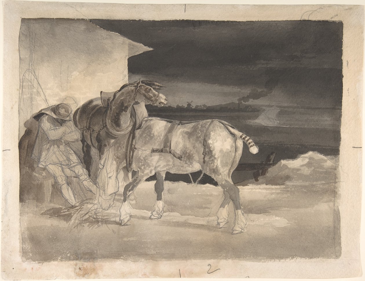 Dva tažní koně se spícím kočím od Theodore Gericault