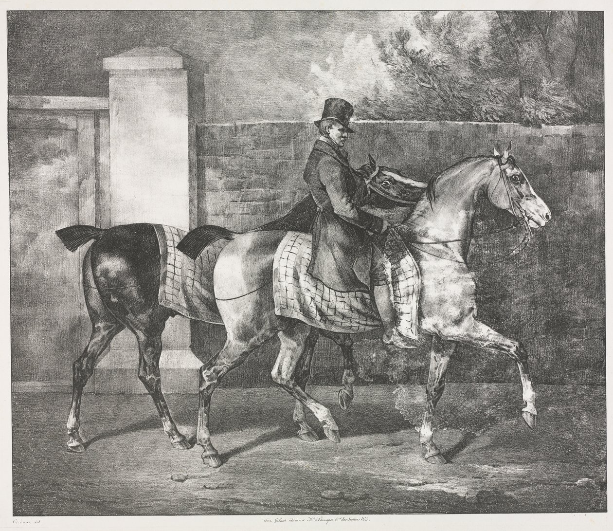 Dva koně cvičení žokejem od Theodore Gericault