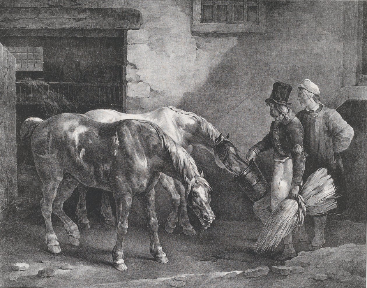 Dva poštovní koně u dveří stáje, 1822. od Theodore Gericault