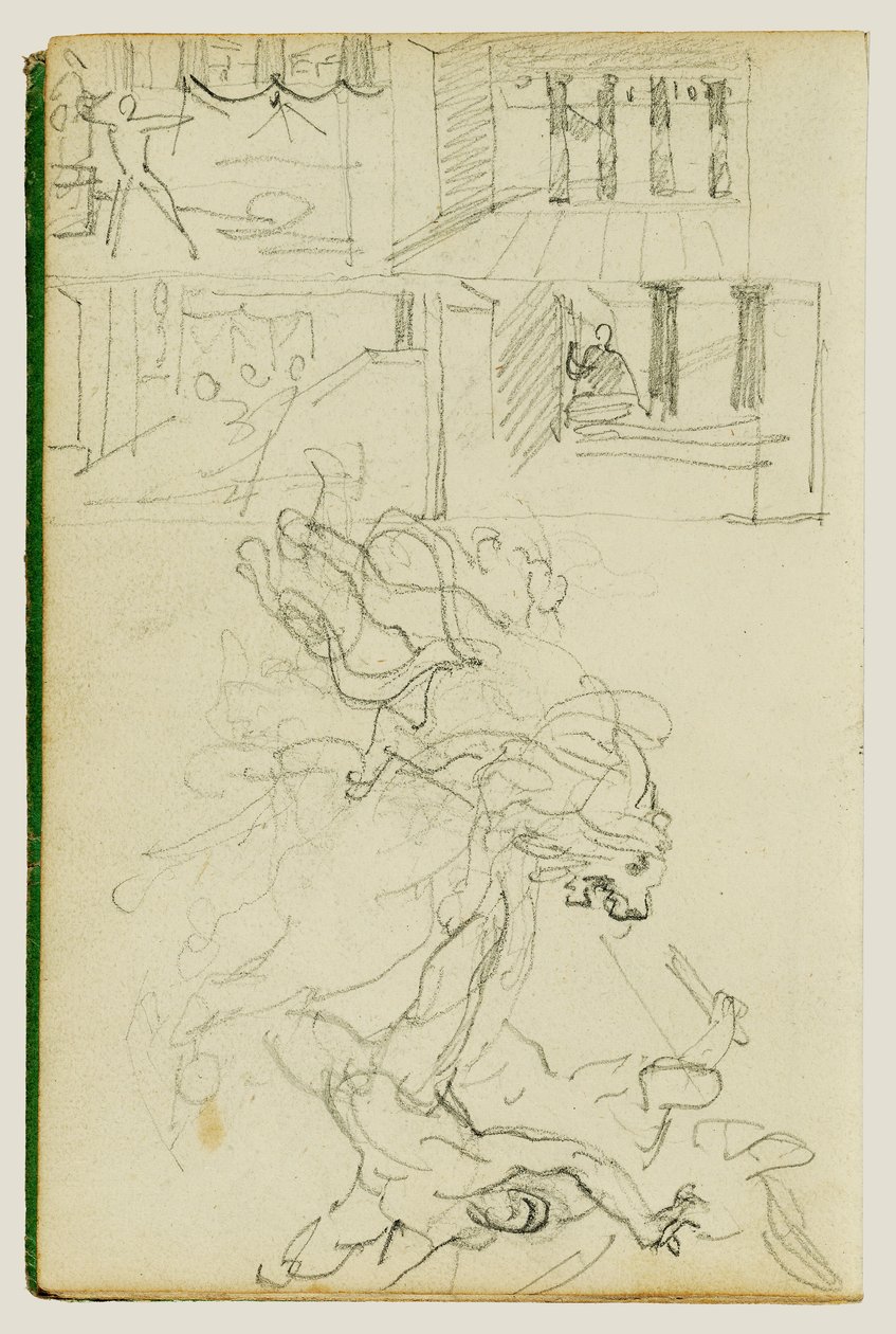Dvě kompoziční studie lovu lva od Theodore Gericault