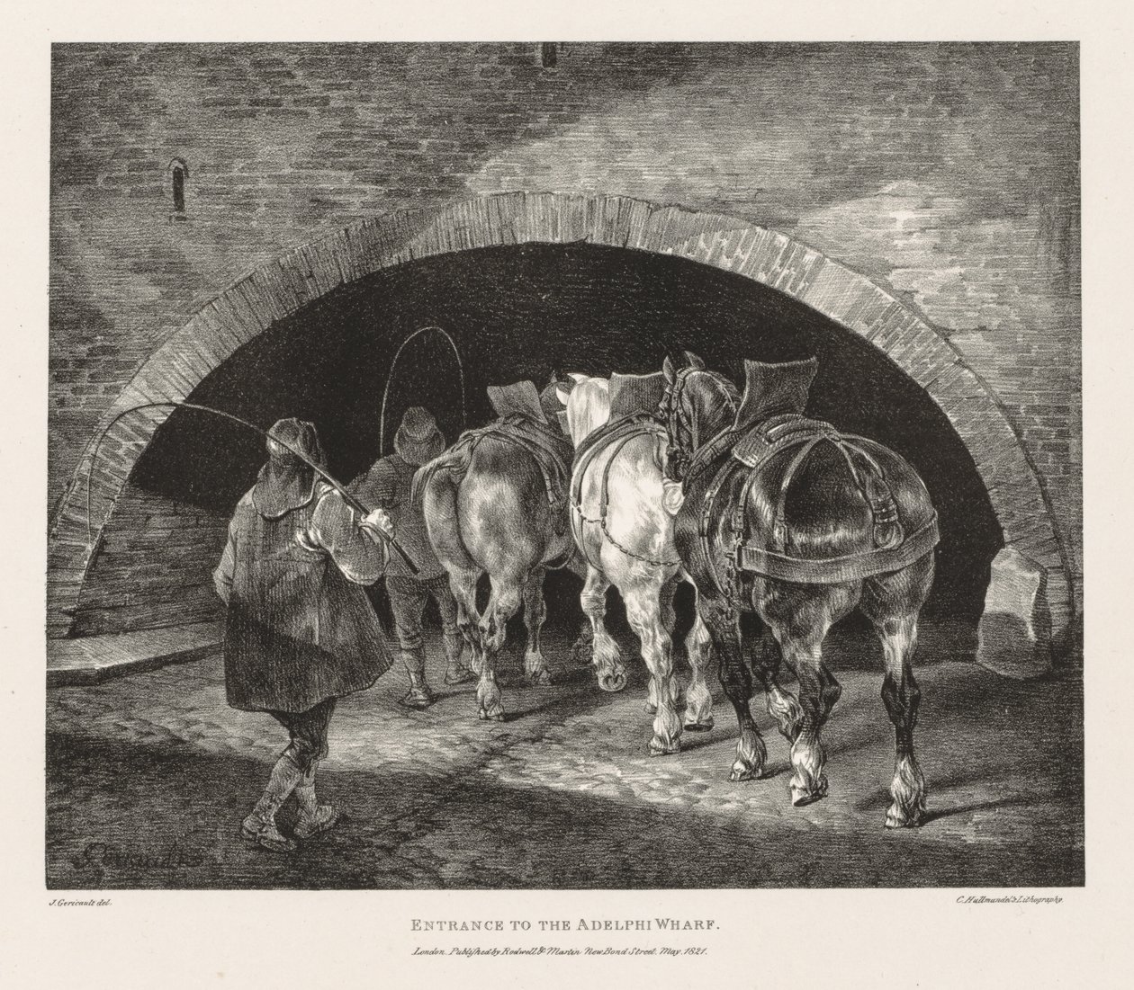 Různé předměty čerpané ze života a na kameni: Vstup do Adelphi Wharf od Theodore Gericault
