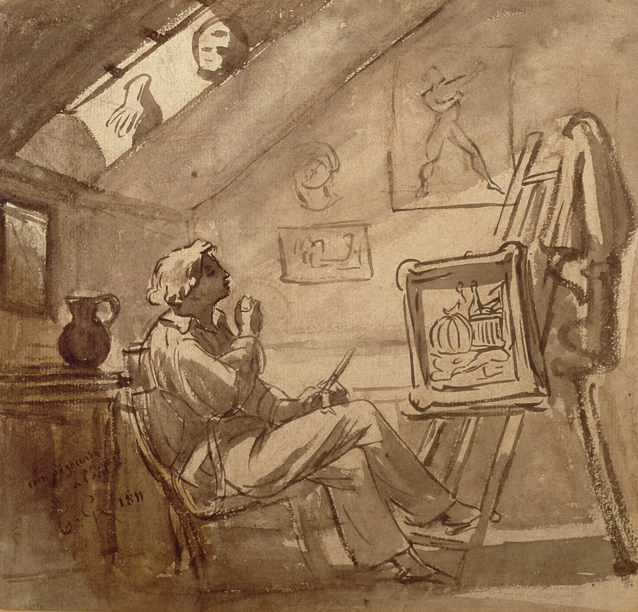 Mladý malíř ve svém ateliéru od Theodore Gericault