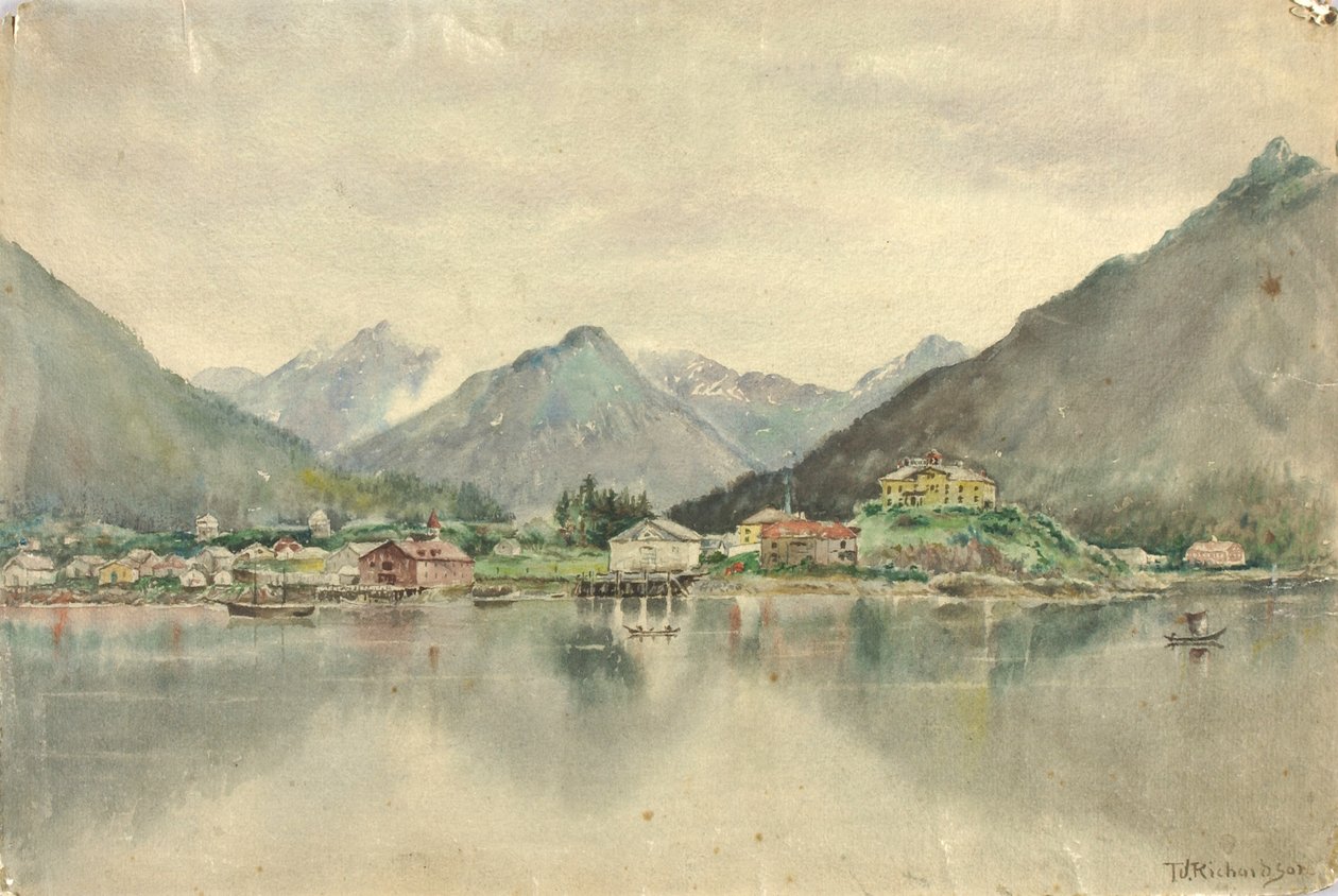 Sitka z ostrovů, zobrazující ruský hrad, 1888. od Theodore J. Richardson