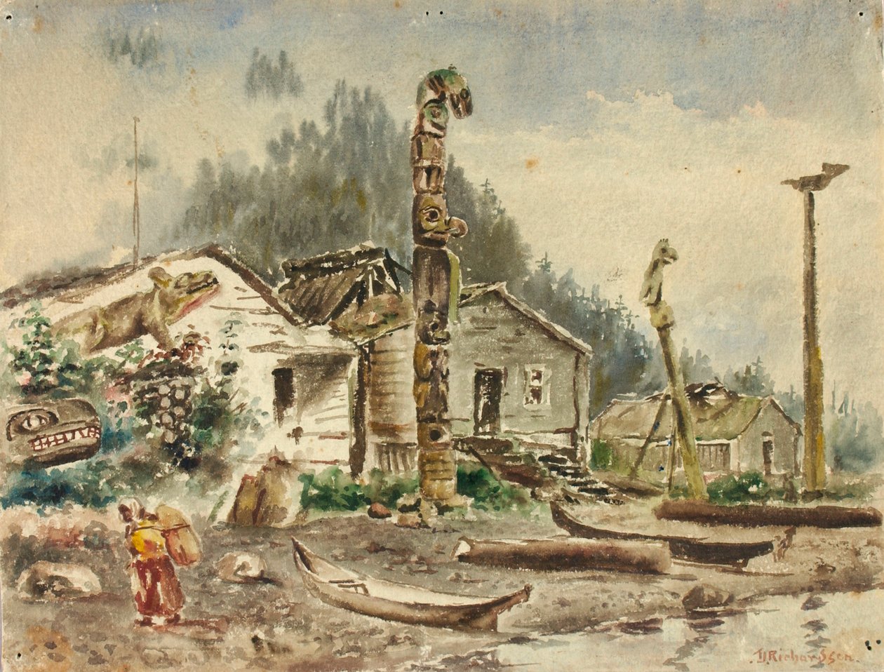 Pohled na Wrangell, Aljaška, v roce 1884. od Theodore J. Richardson