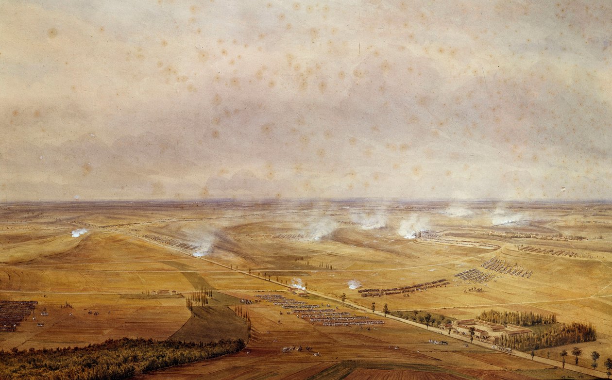 Koaliční války: “” Bitva u Valmy dne 20. 9. 1792, která viděla vítězství Francouzů nad Prusy””” Akvarelový kvaš od Theodora Junga (1803-1865) 1792 Ne. 0,63 x 0,99 m od Theodore Jung