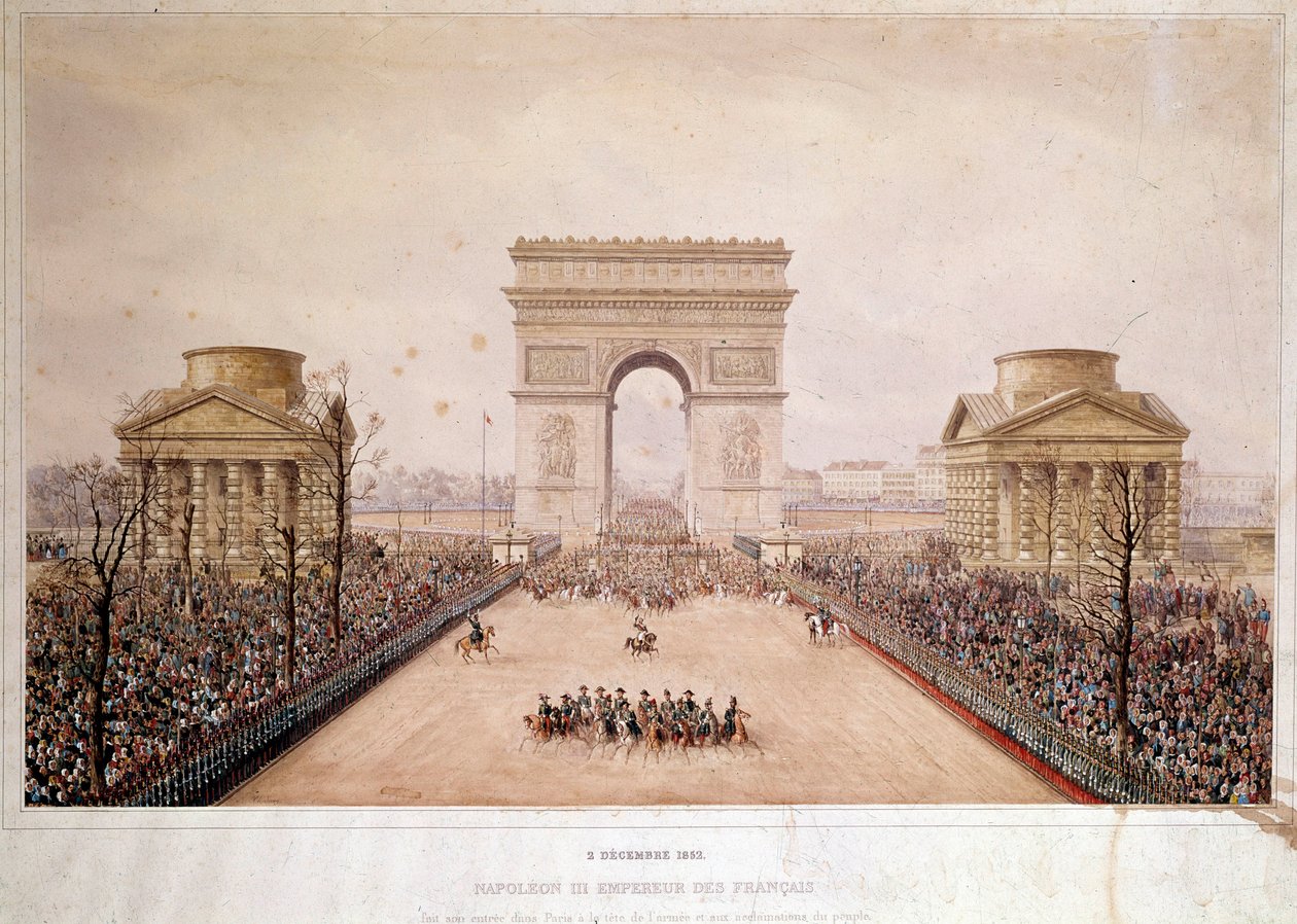 Francouzský císař Napoleon III (1808-1873) vstoupil do Paříže 2.12.1852. Akvarel od Theodora Junga (1803-1865) od Theodore Jung