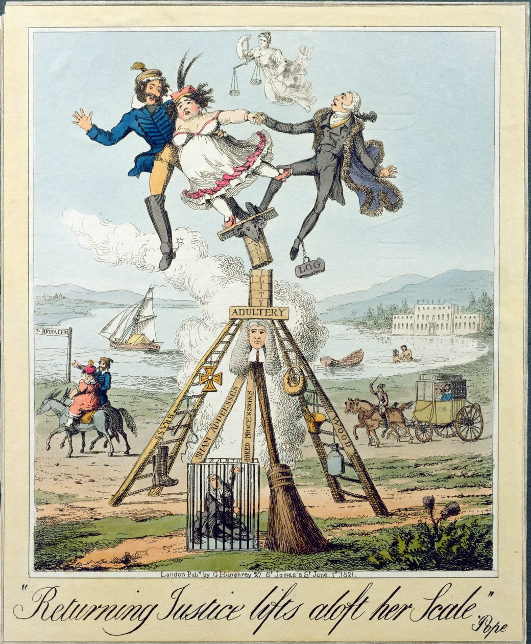 Returning Justice Lifts Aloft Her Scale, vydal G. Humphrey, Londýn, 1821 (rytina na papíře) od Theodore Lane
