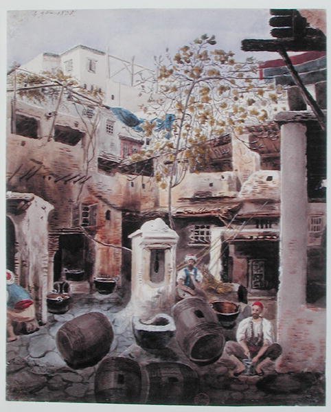 Barvírna, Rue du Divan, Alžír. c.1835 (akvarel na papíře) od Theodore Leblanc