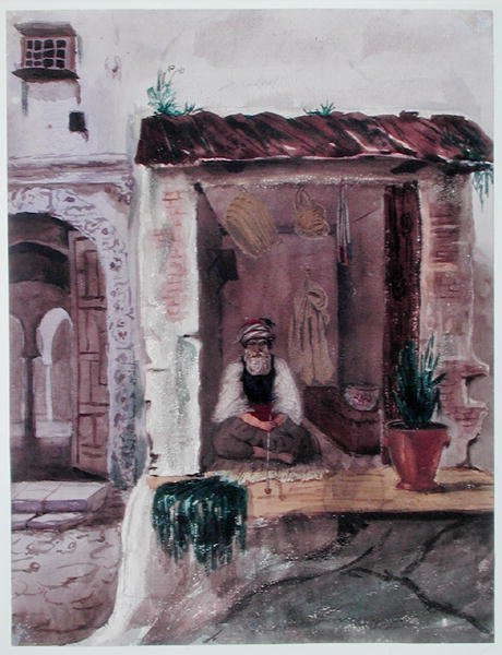 A Tobacconist, Algiers, c, 1840 (akvarel na papíře) od Theodore Leblanc