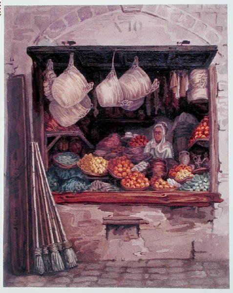Žena prodávající ovoce a zeleninu, Alžír, cca 1835 (akvarel na papíře) od Theodore Leblanc