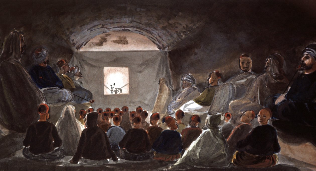 Loutkové představení v alžírské škole, asi 1830 (akvarel) od Theodore Leblanc