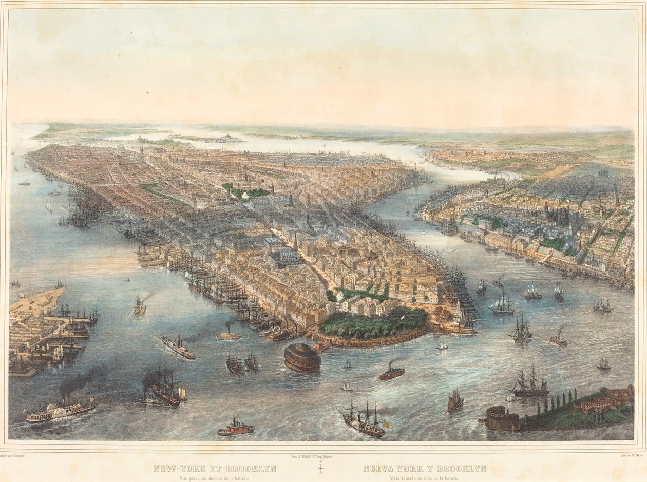 New York a Brooklyn – pohled nad baterií od Theodore Muller after William Simpson