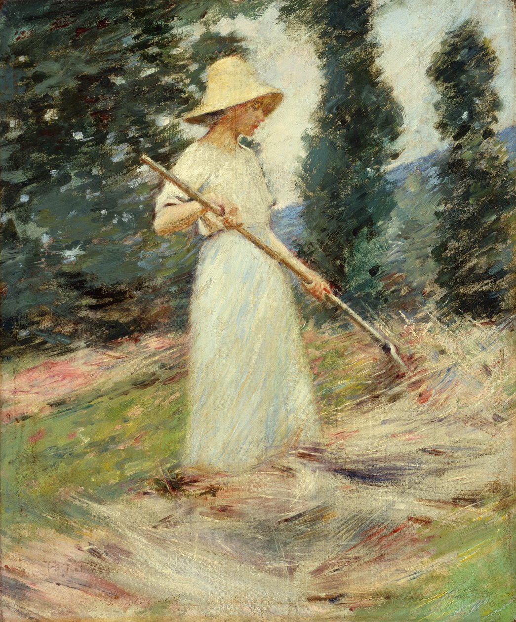 Dívka při hrabání sena, asi 1890 (olej na plátně) od Theodore Robinson