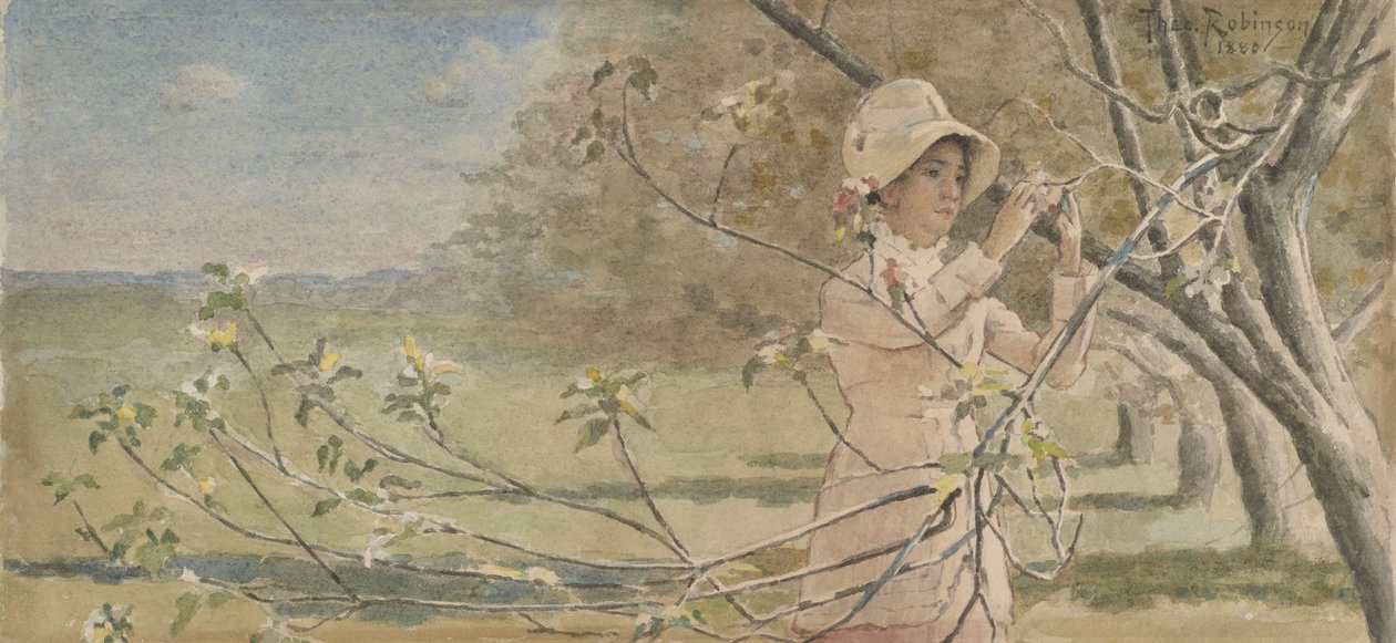 Pod zelenými větvemi jabloně od Theodore Robinson