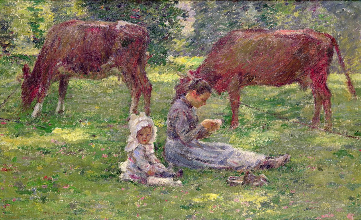 Pozorování krav (olej na plátně) od Theodore Robinson