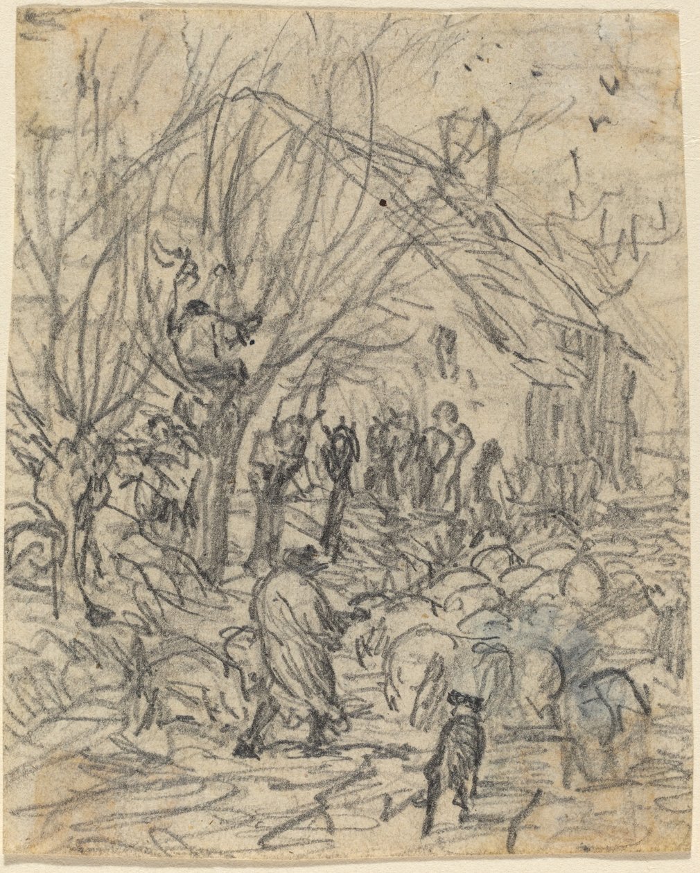 Stádo ovcí před farmou od Theodore Rousseau