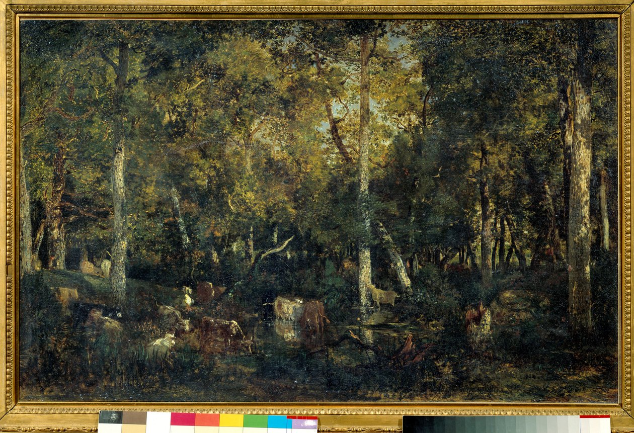 Dřevěný interiér s názvem Stará kolej Bas-Breau (les Fontainebleau) Obraz Theodora Rousseaua (1812-1887) 1836 Sun. 0,65x1,03 m Paříž, muzeum Orsay od Pierre Etienne Theodore Rousseau