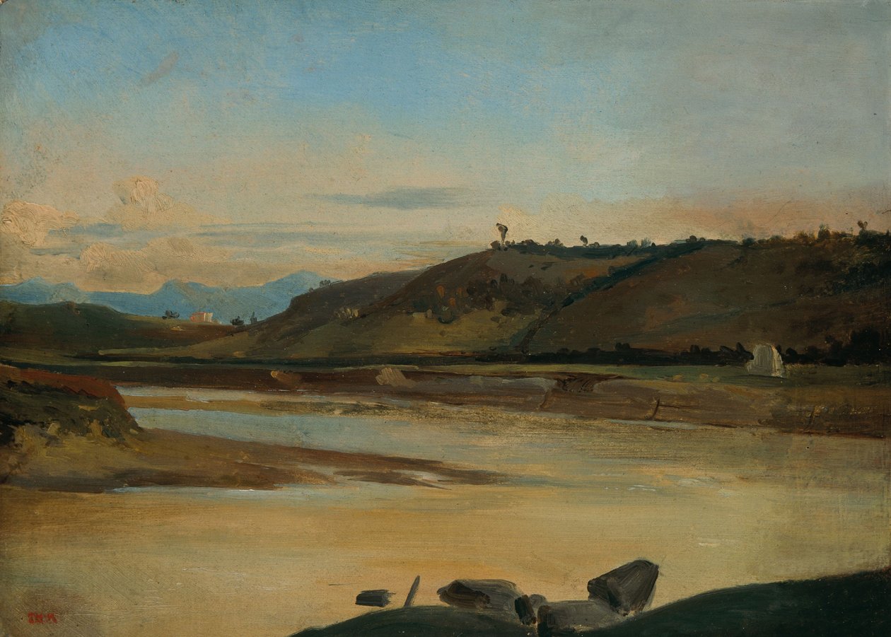 Krajina s řekou, asi 1834-35 (olej na papíře na plátně) od Theodore Rousseau