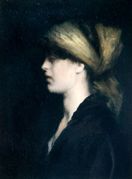 Chiaroscuro, a Profile, the Golden Scarf, c.1900 (olej na plátně) od Theodore Roussel