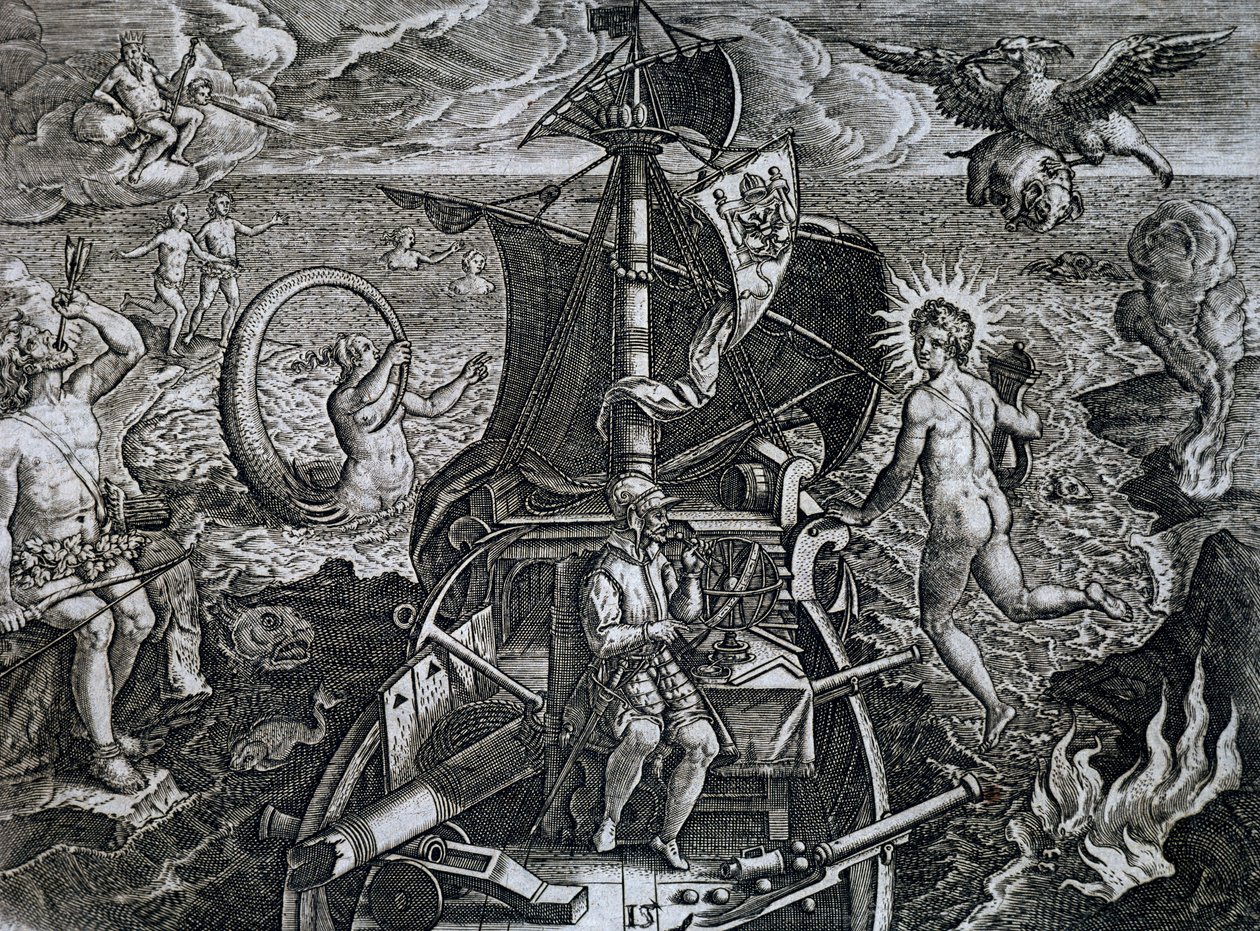 Alegorie plaveb Ferdinanda Magellana (1480-1521), rytina Theodora de Bry (1528-1598) od Theodore de Bry