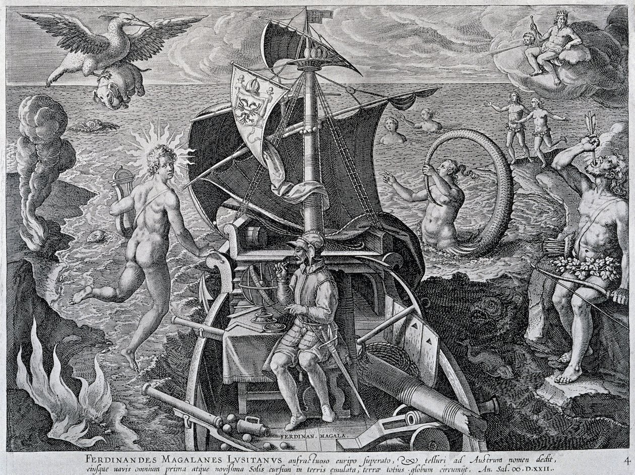 Alegorie na cestách Ferdinanda Magellana (1480-1521), Theodor de Bry (1528-1598) od Theodore de Bry