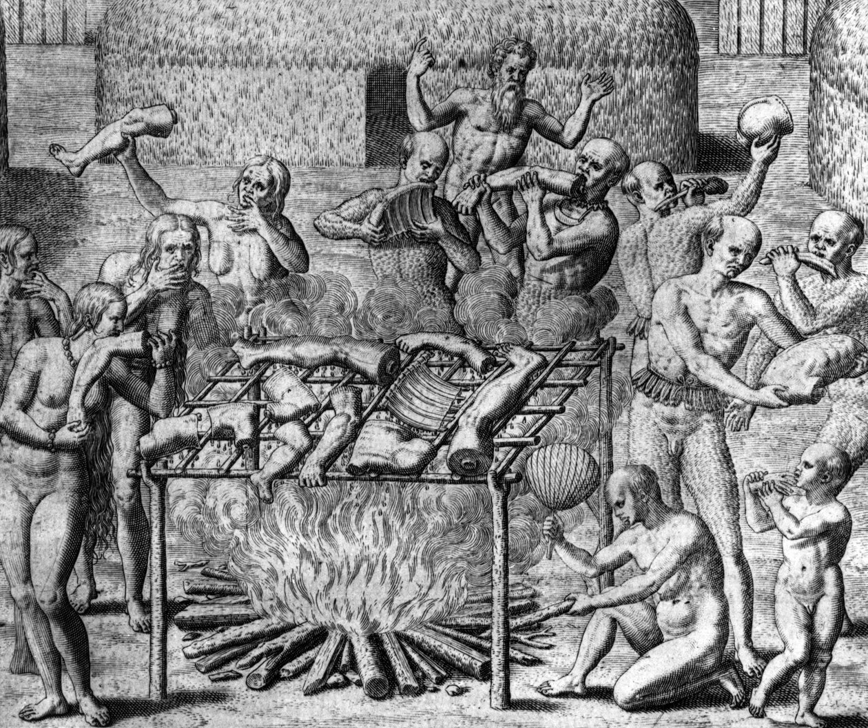 Anthropophage Meals: Cannibales in Brazil – v „The Wonderful Tale of America“ ​​od Théodora de Bry od Theodore de Bry