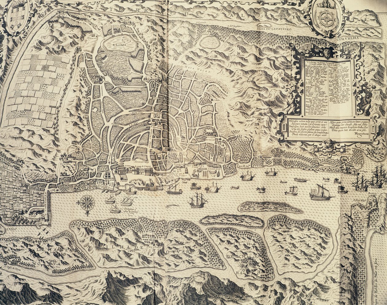 Město Goa v Indii, rytina Theodora de Bry (1528-1598) z Cestopisu o cestě námořníka Jana Huyghena van Linschotena do portugalské východní Indie 1579-1592), 16. století od Theodore de Bry