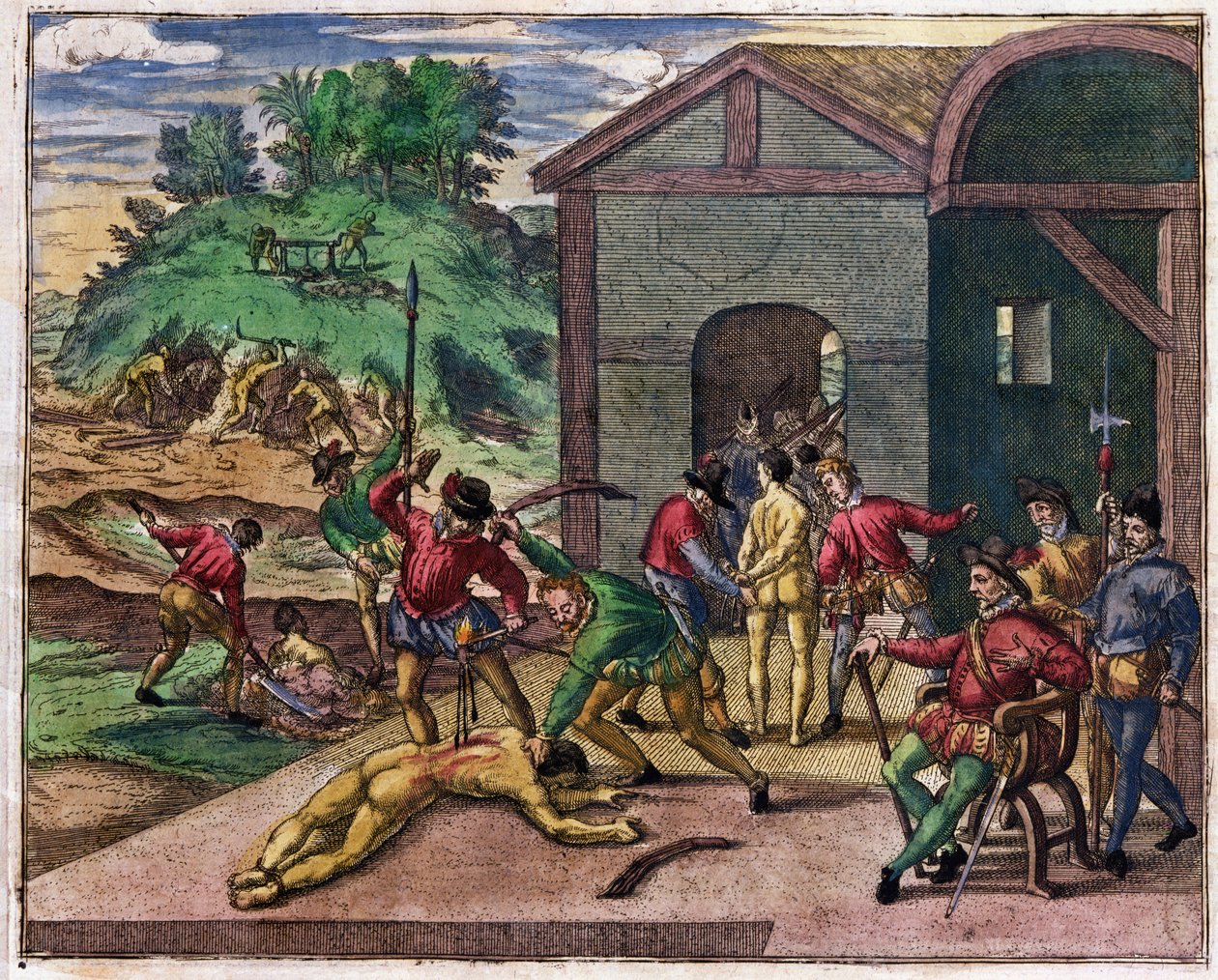 Krutost španělských kolonistů vůči Indiánům, Mexiko, kolem roku 1550 od Theodore de Bry
