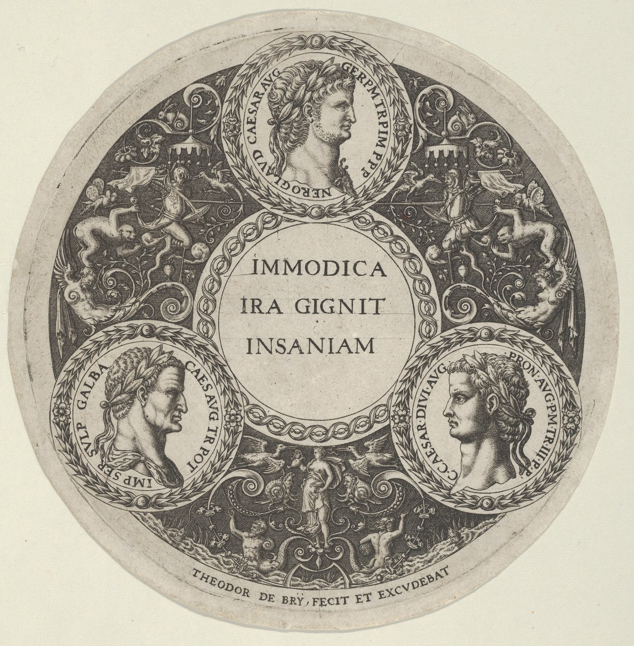 Design pro misku s portréty římských císařů Nera, Galby a Caliguly, ca. ..., ca. 1588. od Theodore de Bry