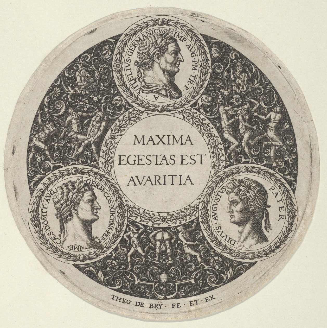 Design pro misku s portréty římských císařů Vitellia, Domitiana a Augusta..., ca. 1588. od Theodore de Bry