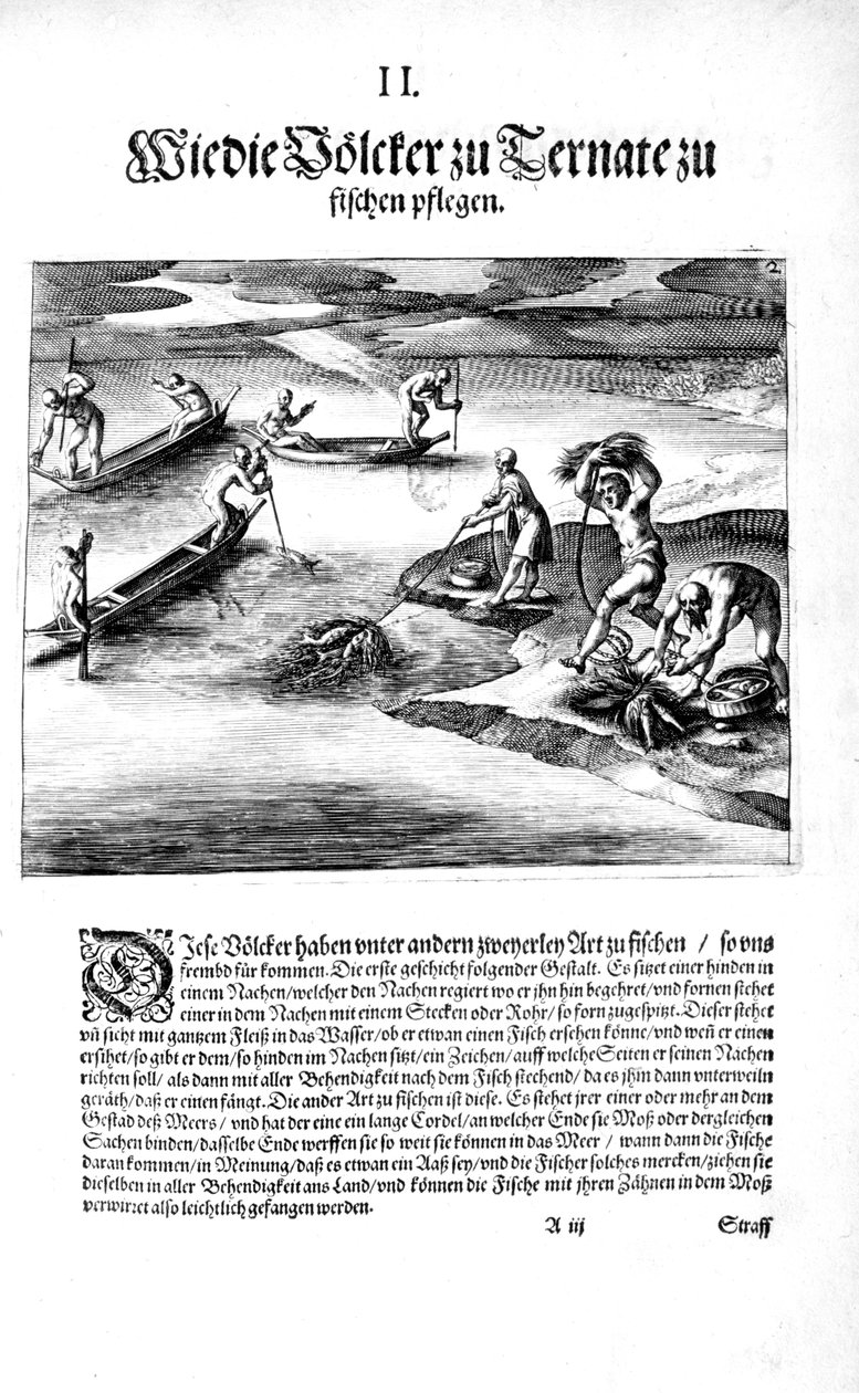 Rybaření s indiány, 1606 od Theodore de Bry