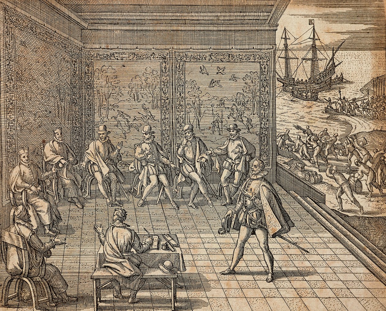 Francisco Pizarro Příprava na svou expedici do Jižní Ameriky, Theodor de Bry od Theodore de Bry